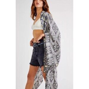 Free People American Pie Patchwork Duster Kimono Gray One Size Boho Festival